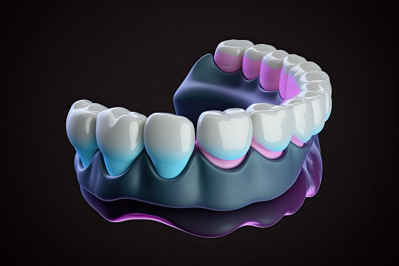 full mouth dental implant model with black background.